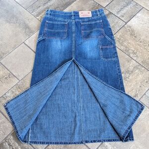 Manager Denim Back Slit Maxi Cargo Skirt Size 32 Blue, Red Stitching